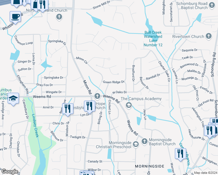 map of restaurants, bars, coffee shops, grocery stores, and more near 6536 Gregg Drive in Columbus