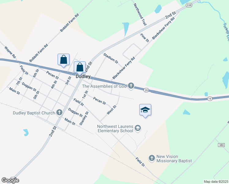 map of restaurants, bars, coffee shops, grocery stores, and more near 3394 U.S. 80 in Dudley