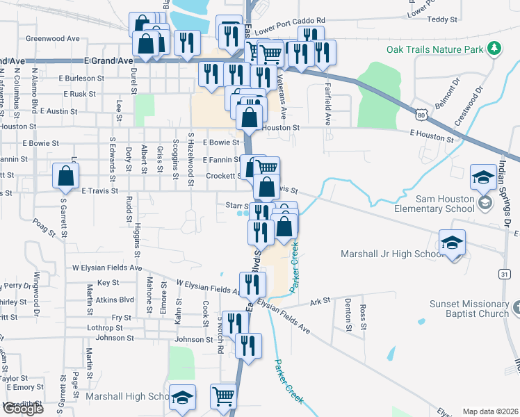 map of restaurants, bars, coffee shops, grocery stores, and more near 1799 Starr St in Marshall