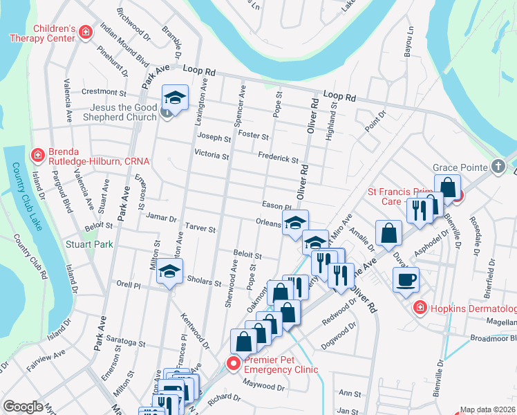 map of restaurants, bars, coffee shops, grocery stores, and more near 505 Eason Place in Monroe
