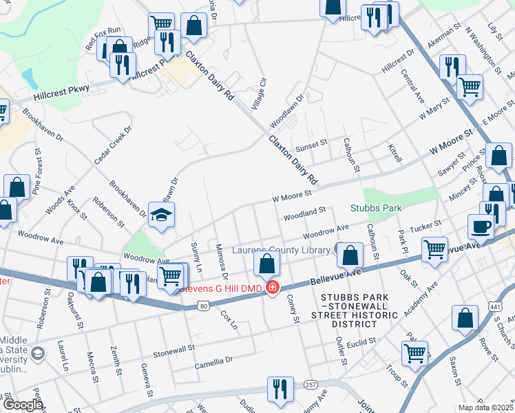 map of restaurants, bars, coffee shops, grocery stores, and more near 323 West Drive in Dublin