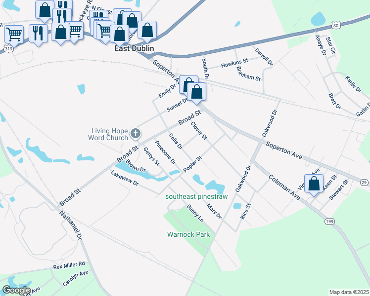 map of restaurants, bars, coffee shops, grocery stores, and more near 110 Price Street in East Dublin