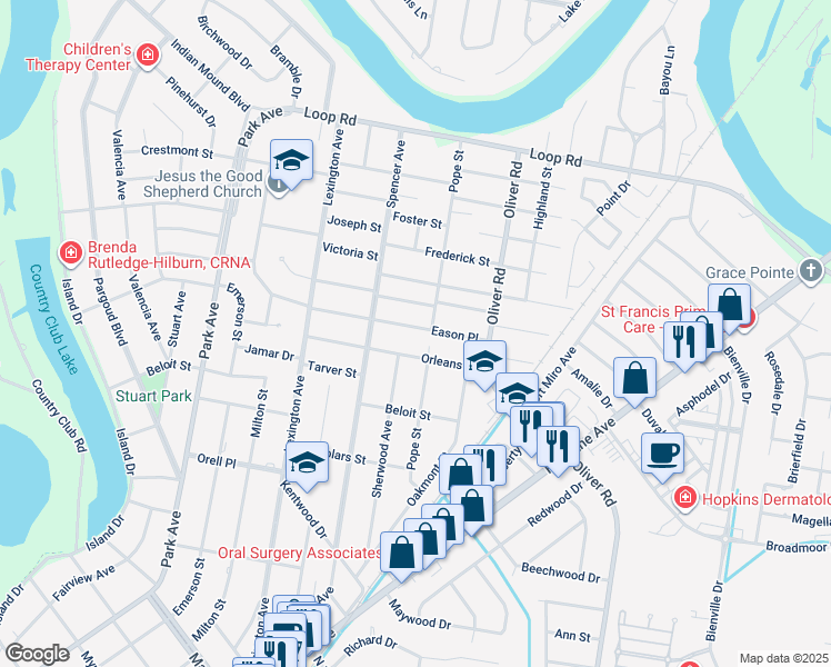 map of restaurants, bars, coffee shops, grocery stores, and more near 505 Eason Place in Monroe