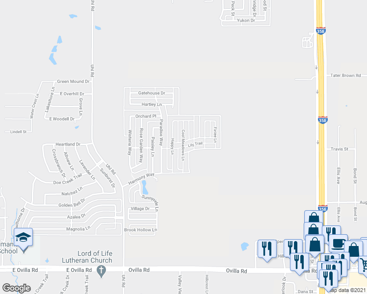 map of restaurants, bars, coffee shops, grocery stores, and more near 200 Cool Meadows Lane in Red Oak