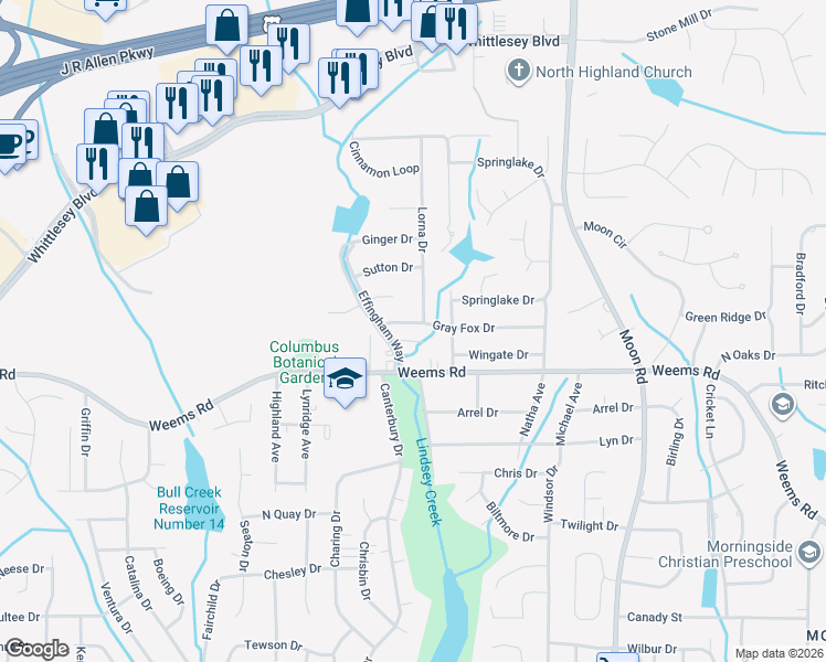 map of restaurants, bars, coffee shops, grocery stores, and more near 3642 Gray Fox Drive in Columbus