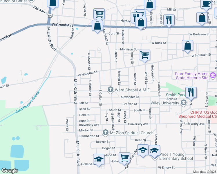 map of restaurants, bars, coffee shops, grocery stores, and more near 401 South Allen Boulevard in Marshall