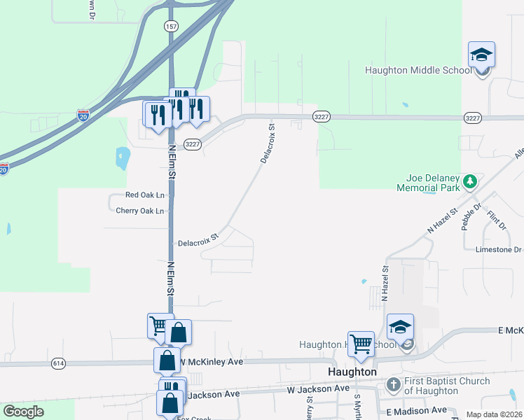 map of restaurants, bars, coffee shops, grocery stores, and more near 422 Louisiana 157 in Haughton