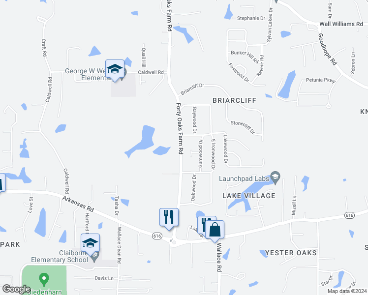 map of restaurants, bars, coffee shops, grocery stores, and more near 390 Forty Oaks Farm Road in West Monroe