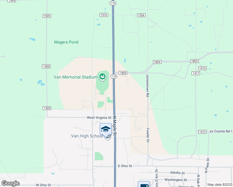 map of restaurants, bars, coffee shops, grocery stores, and more near 12135 North Maple Street in Van