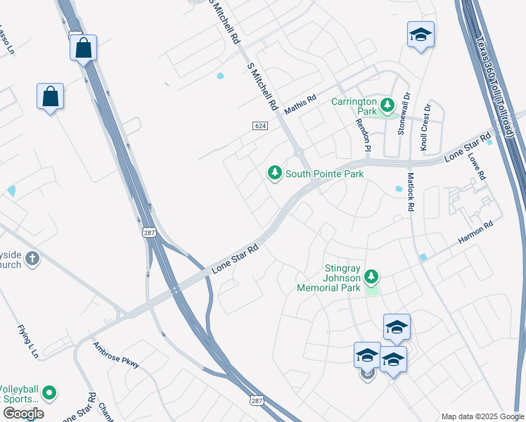 map of restaurants, bars, coffee shops, grocery stores, and more near 2404 Bright Pointe Drive in Mansfield