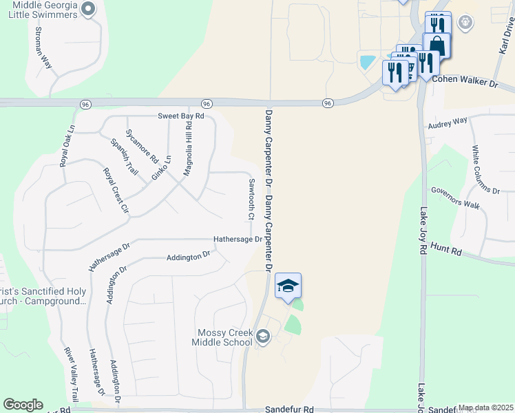 map of restaurants, bars, coffee shops, grocery stores, and more near 425 Sawtooth Court in Kathleen