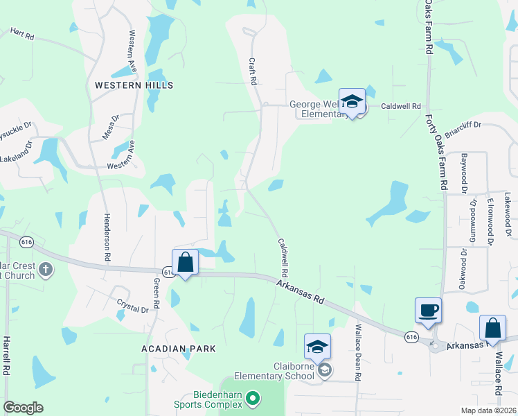 map of restaurants, bars, coffee shops, grocery stores, and more near 562 Caldwell Road in West Monroe