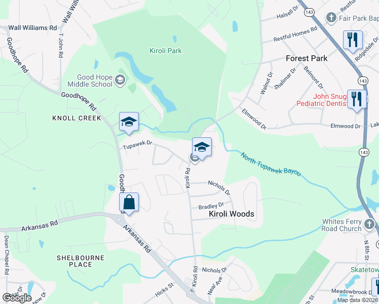 map of restaurants, bars, coffee shops, grocery stores, and more near 701 Kiroli Road in West Monroe
