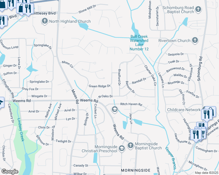 map of restaurants, bars, coffee shops, grocery stores, and more near 6527 Horner Drive in Columbus