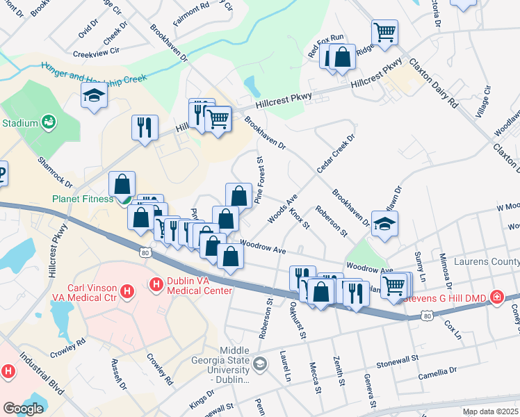 map of restaurants, bars, coffee shops, grocery stores, and more near 411 Pine Forest Street in Dublin