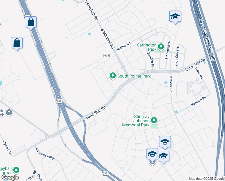 map of restaurants, bars, coffee shops, grocery stores, and more near 2404 Bright Pointe Drive in Mansfield
