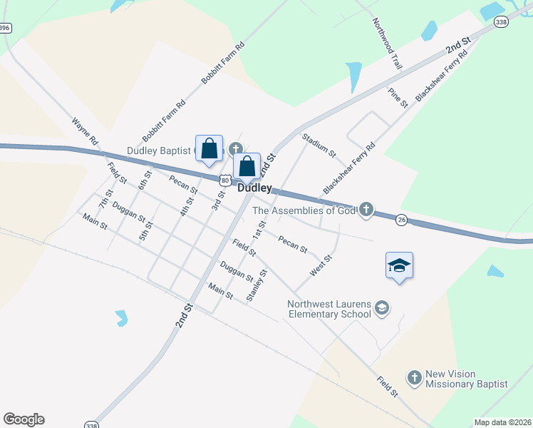 map of restaurants, bars, coffee shops, grocery stores, and more near 1279 1st Street in Dudley