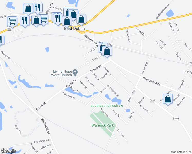 map of restaurants, bars, coffee shops, grocery stores, and more near 110 Price Street in East Dublin