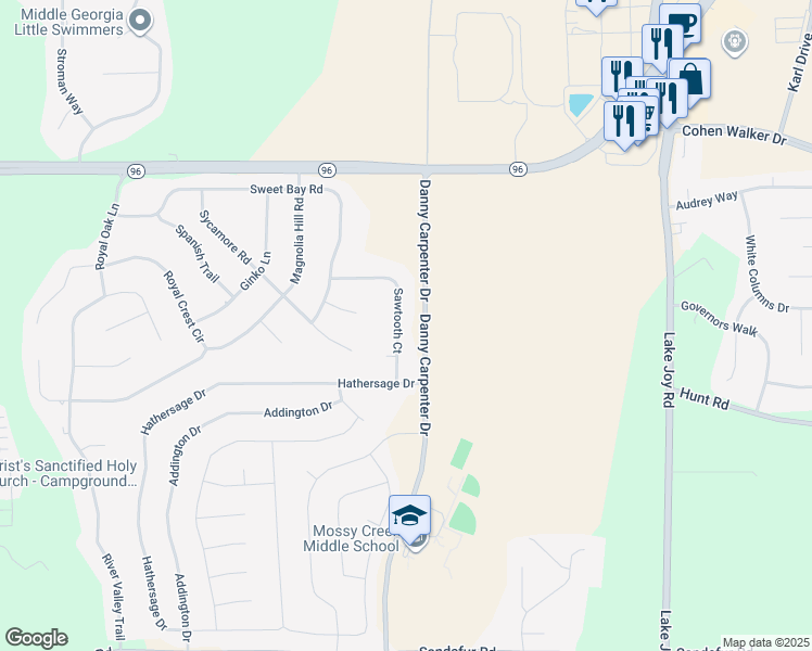 map of restaurants, bars, coffee shops, grocery stores, and more near 425 Sawtooth Court in Kathleen