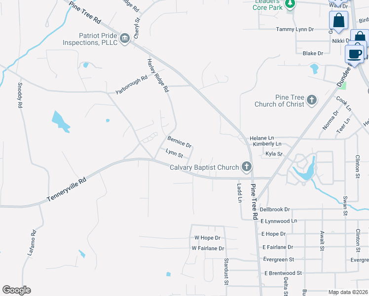 map of restaurants, bars, coffee shops, grocery stores, and more near 202 Bernice Drive in Longview