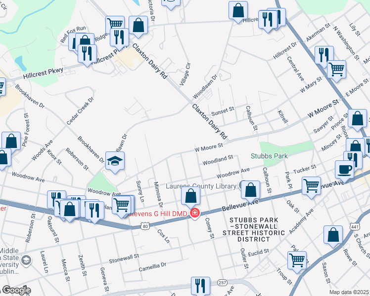 map of restaurants, bars, coffee shops, grocery stores, and more near 323 West Drive in Dublin