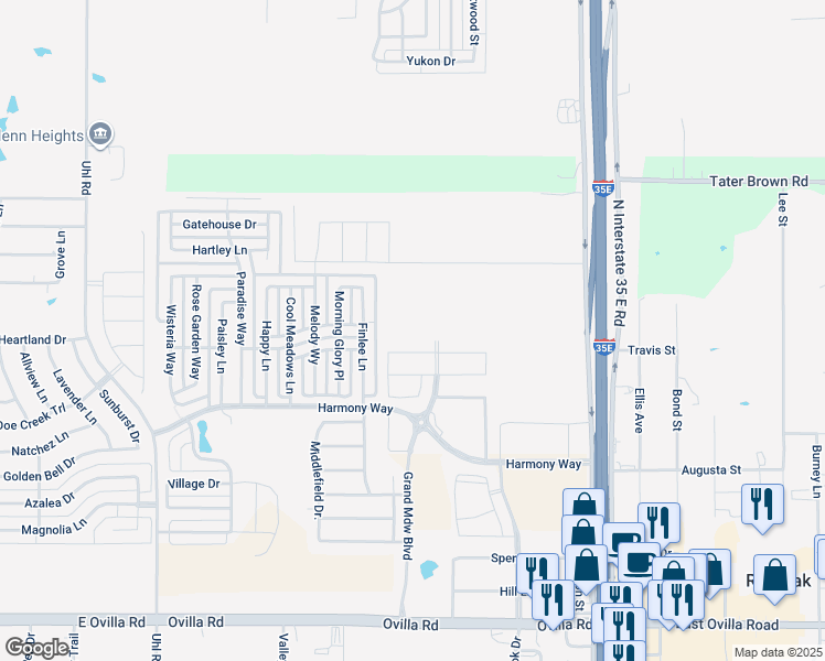 map of restaurants, bars, coffee shops, grocery stores, and more near Galloping Hill Road in Red Oak