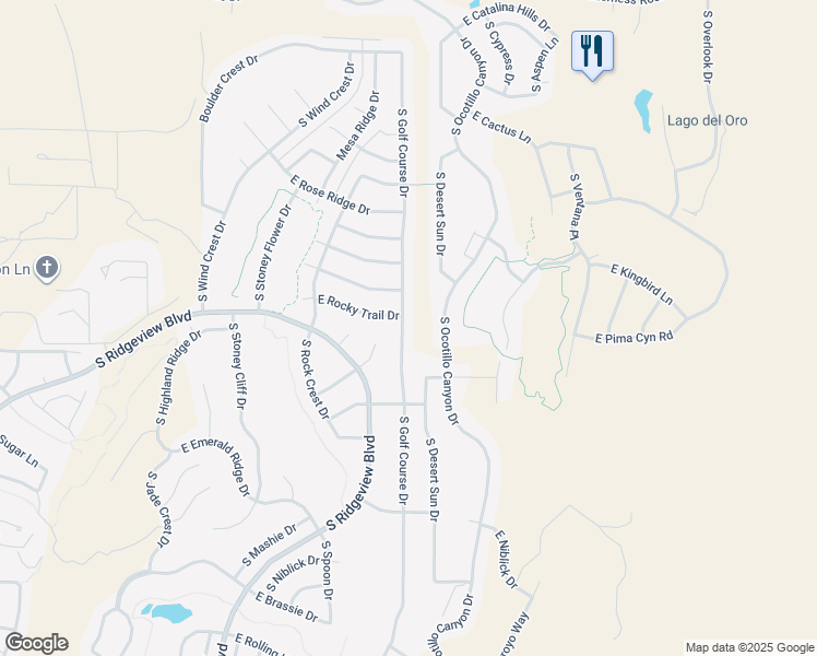 map of restaurants, bars, coffee shops, grocery stores, and more near 36945 South Golf Course Drive in Tucson