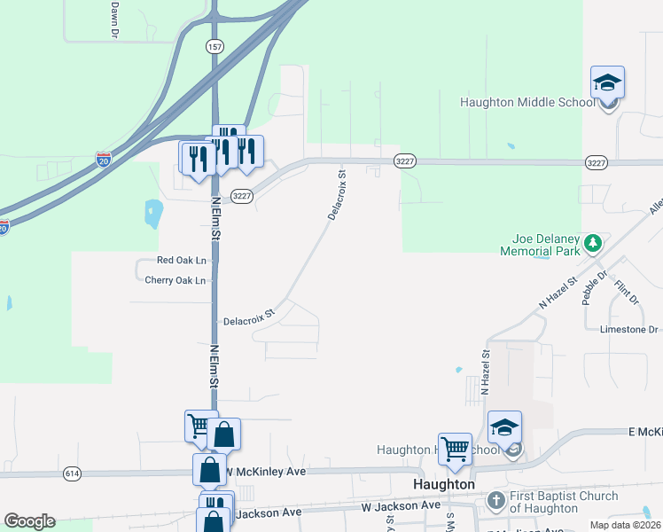 map of restaurants, bars, coffee shops, grocery stores, and more near 422 Louisiana 157 in Haughton