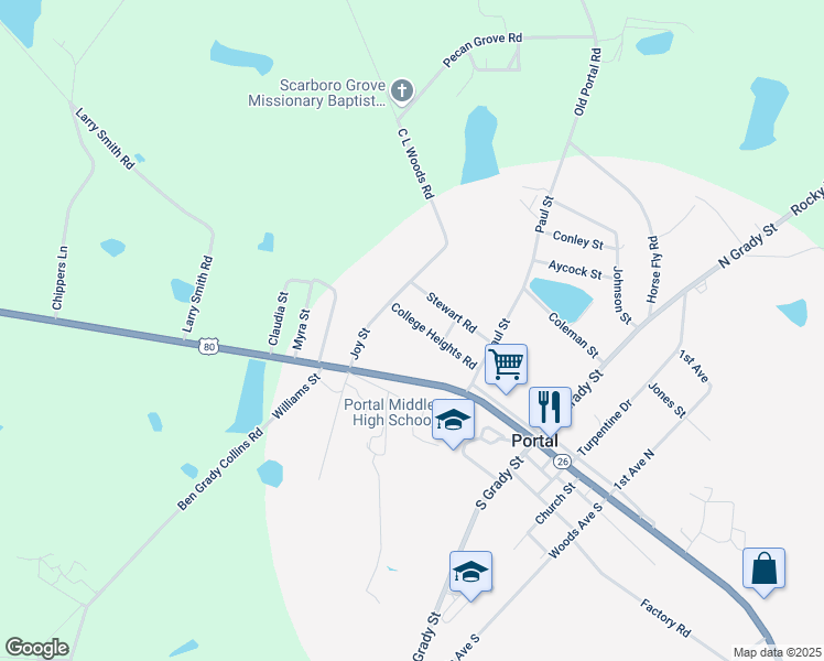 map of restaurants, bars, coffee shops, grocery stores, and more near 614 Joy Street in Portal