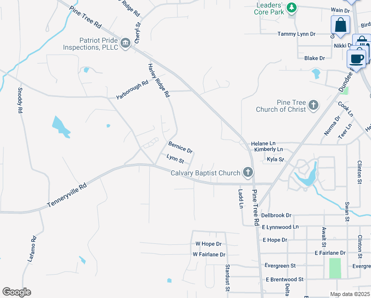 map of restaurants, bars, coffee shops, grocery stores, and more near 202 Bernice Drive in Longview