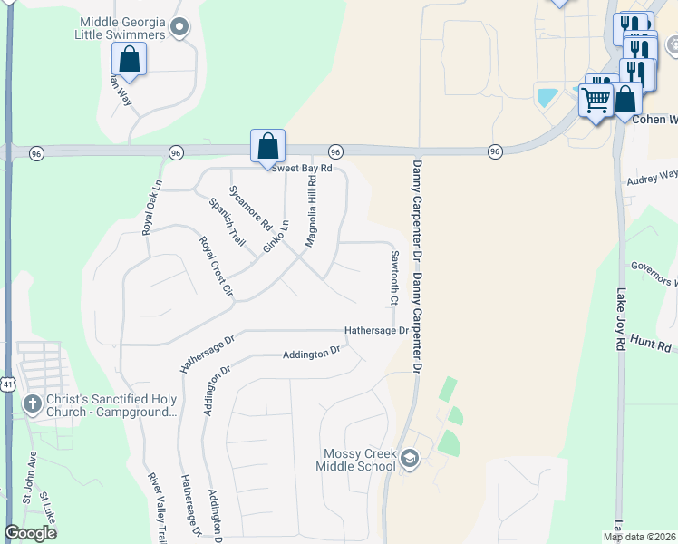 map of restaurants, bars, coffee shops, grocery stores, and more near 81 Sweet Bay Road in Kathleen