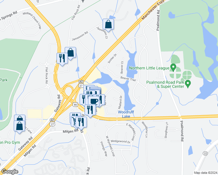 map of restaurants, bars, coffee shops, grocery stores, and more near 6549 Mink Drive in Columbus