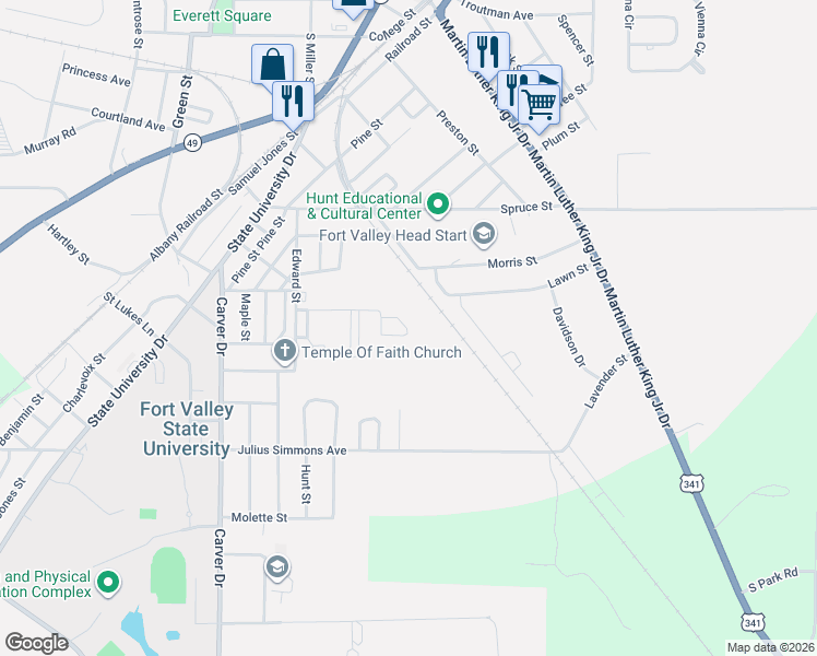 map of restaurants, bars, coffee shops, grocery stores, and more near 395-399 Edwards Court in Fort Valley