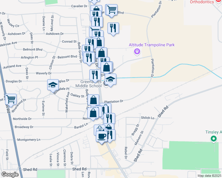 map of restaurants, bars, coffee shops, grocery stores, and more near 2220 Airline Drive in Bossier City