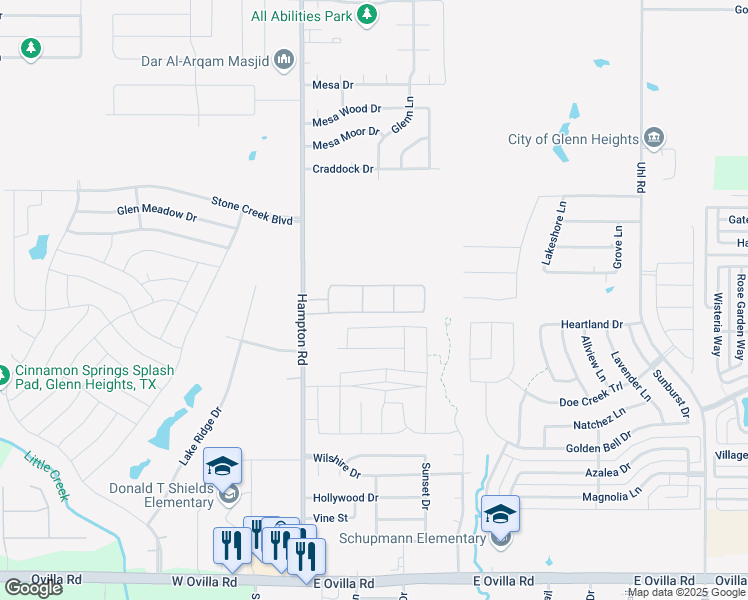 map of restaurants, bars, coffee shops, grocery stores, and more near 2307 Hampton Road in Glenn Heights