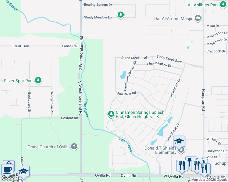 map of restaurants, bars, coffee shops, grocery stores, and more near 725-729 South Westmoreland Road in Ovilla