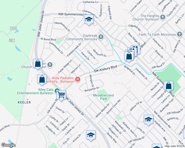 map of restaurants, bars, coffee shops, grocery stores, and more near 944 Joshua Drive in Burleson