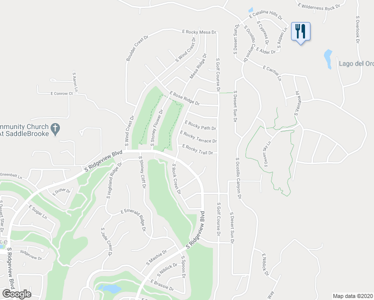 map of restaurants, bars, coffee shops, grocery stores, and more near 65685 East Rocky Trail Drive in Tucson