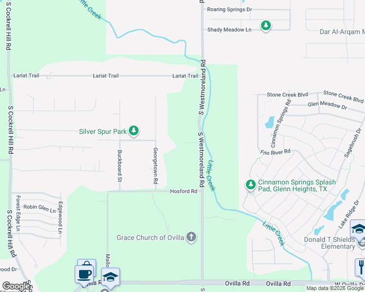 map of restaurants, bars, coffee shops, grocery stores, and more near 725 South Westmoreland Road in Ovilla