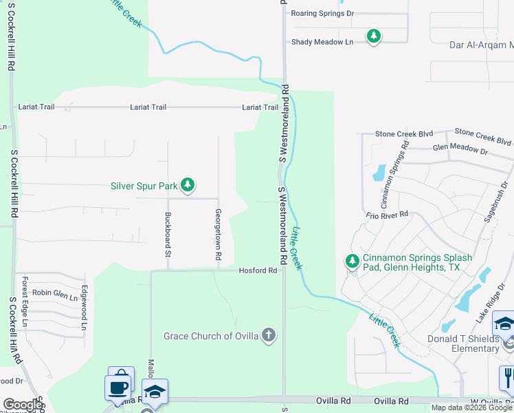 map of restaurants, bars, coffee shops, grocery stores, and more near 725 South Westmoreland Road in Ovilla