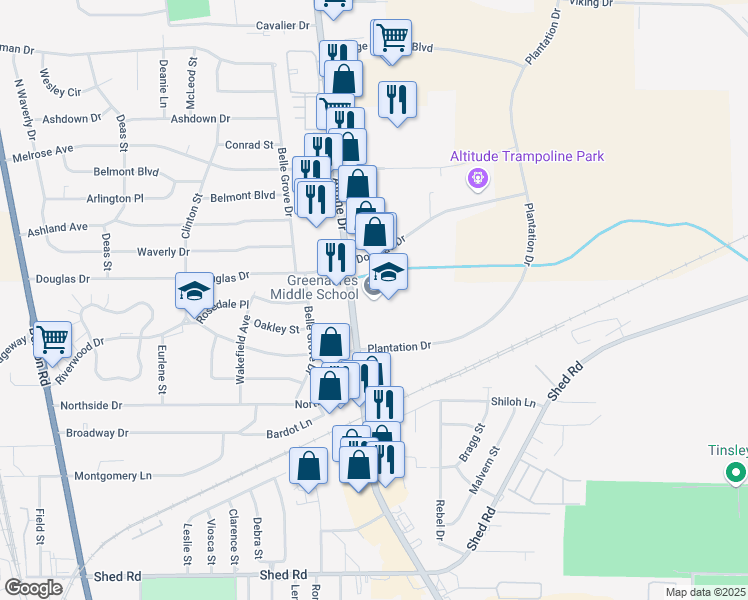 map of restaurants, bars, coffee shops, grocery stores, and more near 2220 Airline Drive in Bossier City
