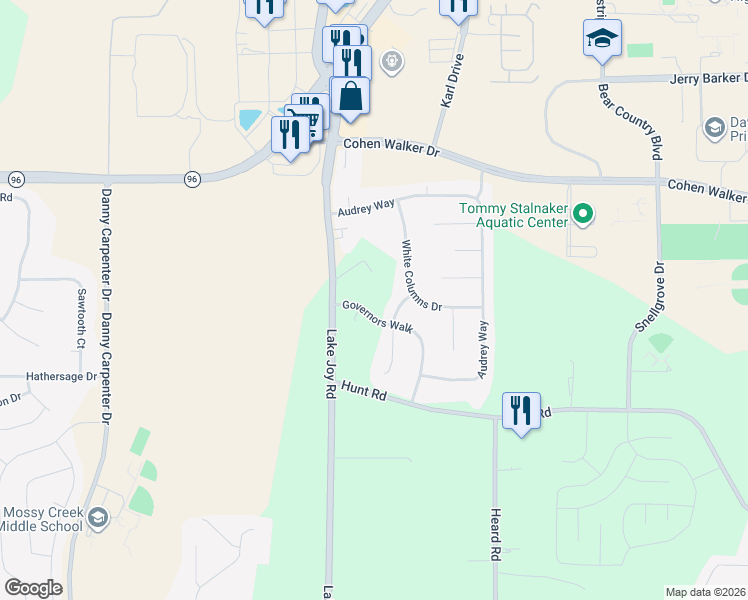 map of restaurants, bars, coffee shops, grocery stores, and more near 107 Governors Walk in Kathleen