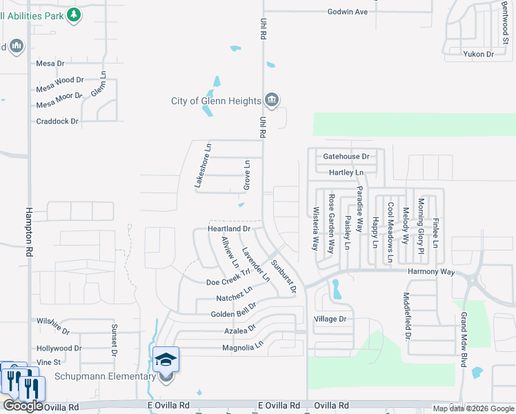 map of restaurants, bars, coffee shops, grocery stores, and more near 309 Grove Lane in Red Oak