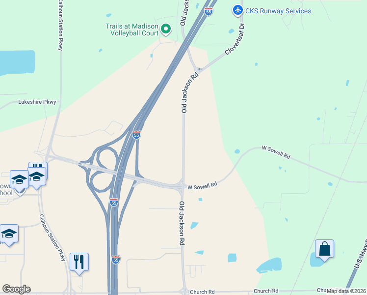 map of restaurants, bars, coffee shops, grocery stores, and more near 427 Old Jackson Road in Madison