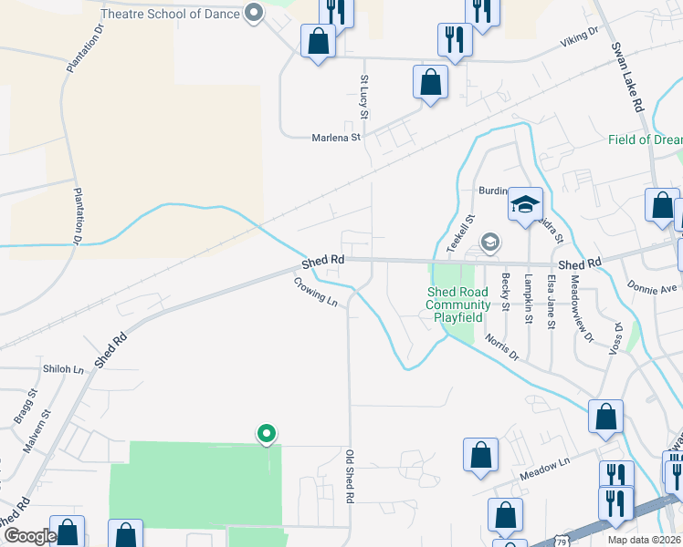 map of restaurants, bars, coffee shops, grocery stores, and more near 3900 Shed Rd in Bossier City