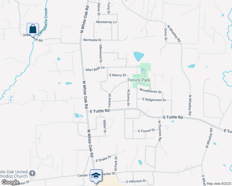 map of restaurants, bars, coffee shops, grocery stores, and more near 704 Leona Street in White Oak