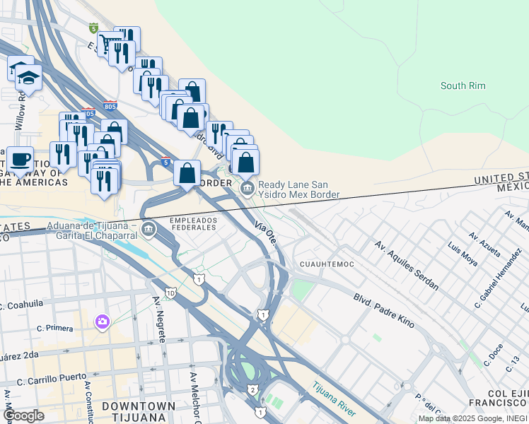 map of restaurants, bars, coffee shops, grocery stores, and more near 2 Rampa Xicoténcatl in Tijuana
