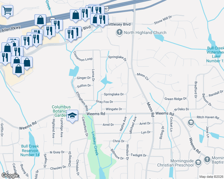 map of restaurants, bars, coffee shops, grocery stores, and more near 15 Nettle Court in Columbus
