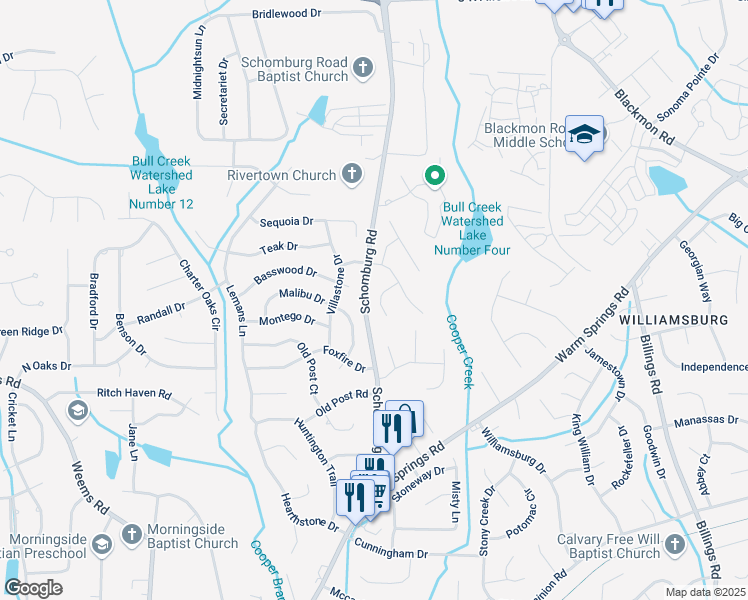 map of restaurants, bars, coffee shops, grocery stores, and more near 30 Sugar Mill Court in Columbus