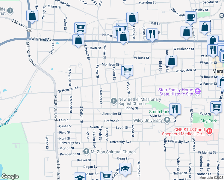 map of restaurants, bars, coffee shops, grocery stores, and more near 108 Milton Street in Marshall